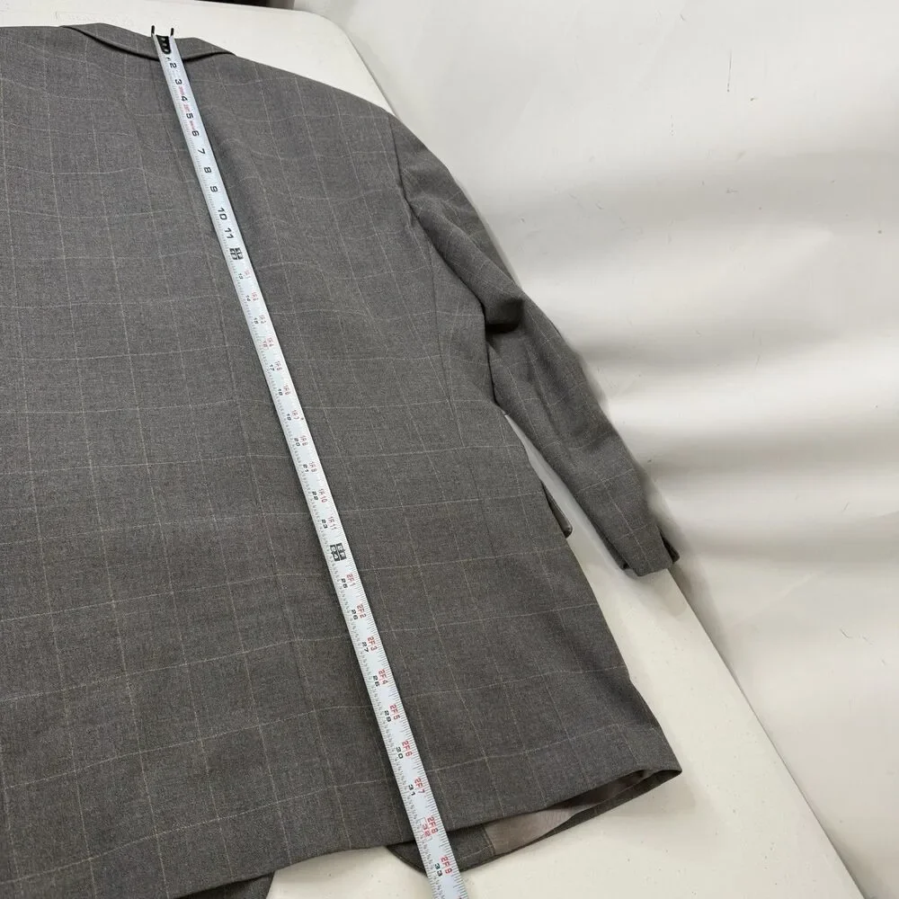 VTG 90s Ralph Lauren Wool 2Pc Suit 40R Gray 34 Waist Windowpane Plaid Canada